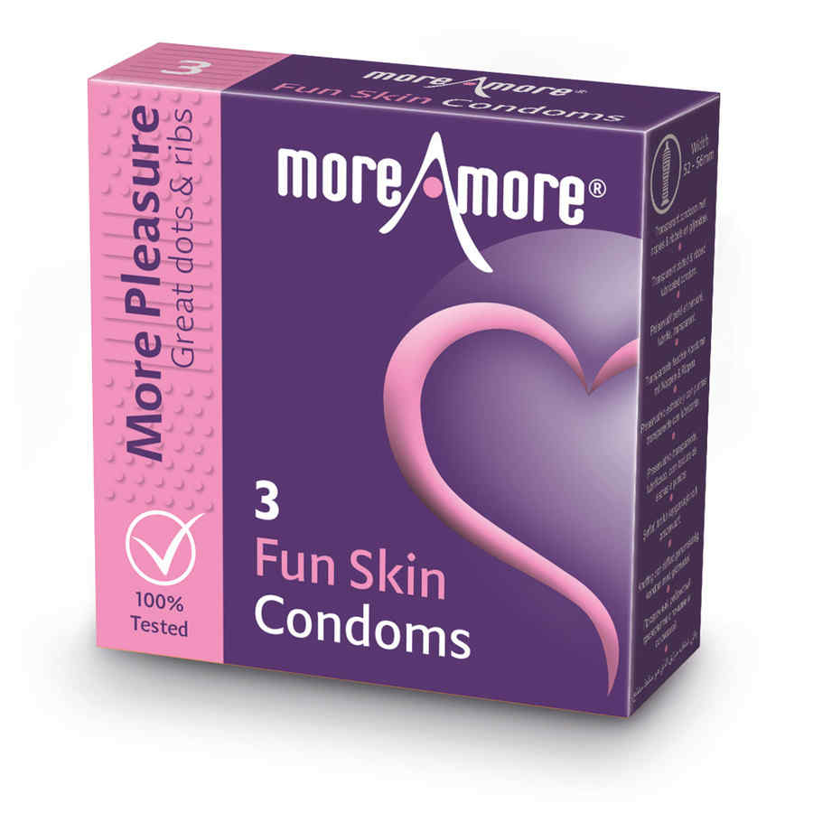 Náhled produktu Kondomy s vroubkováním a výčnělky MoreAmore Fun Skin, 3 ks