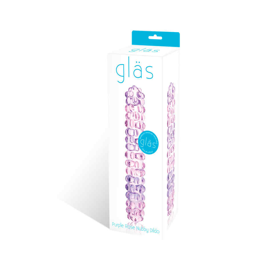 Náhled produktu Glas - Purple Rose Nubby Glass Dildo - skleněné dildo s malými výstupky, čirá růžovofialová