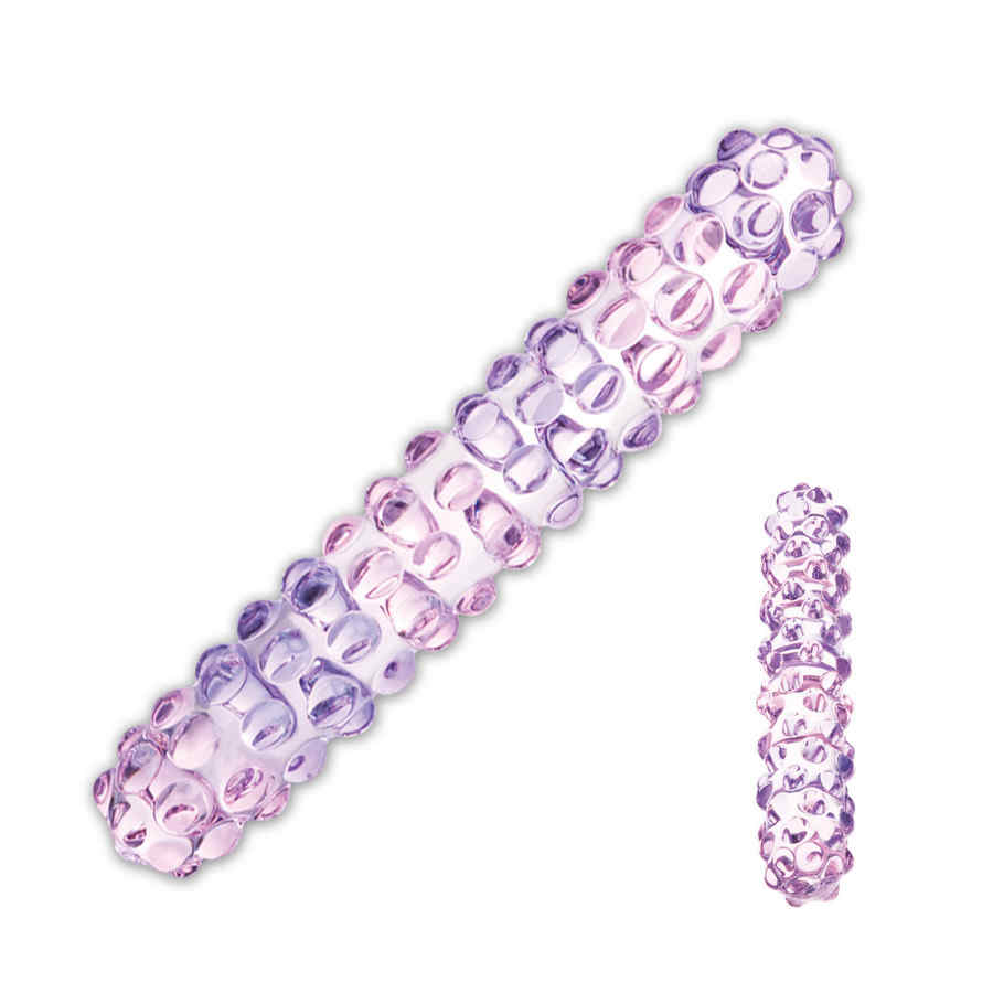 Hlavní náhled produktu Glas - Purple Rose Nubby Glass Dildo - skleněné dildo s malými výstupky, čirá růžovofialová