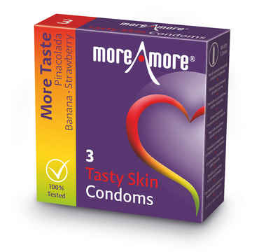 Náhled produktu MoreAmore - Condom Tasty Skin 3 ks - tři různé příchutě kondomů 