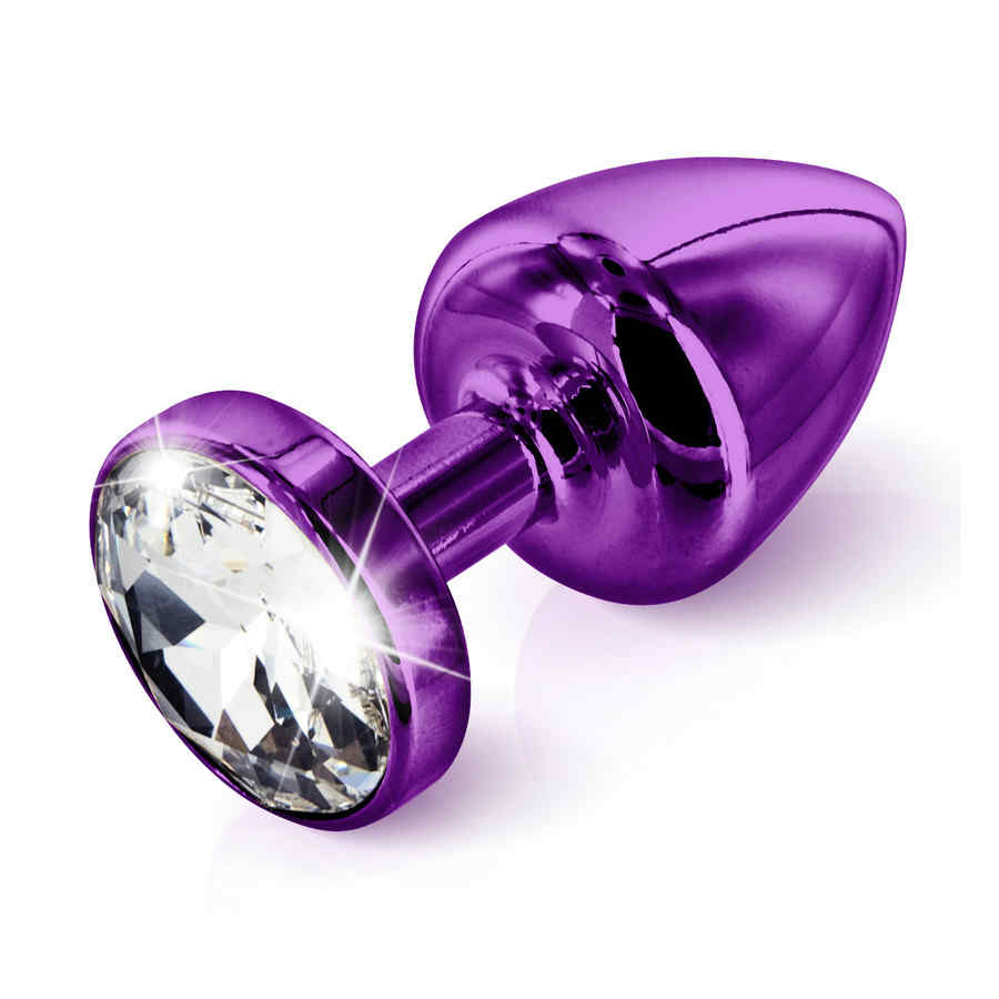 Náhled produktu Kovový anální kolík Diogol Anni anální šperk, fialový s bílým krystalem, 25 mm