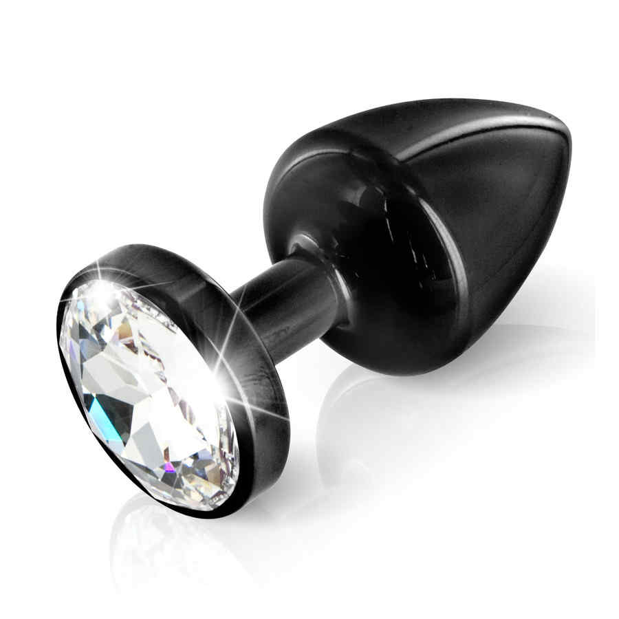 Náhled produktu Kovový anální kolík Diogol Anni anální šperk, černý s bílým krystalem