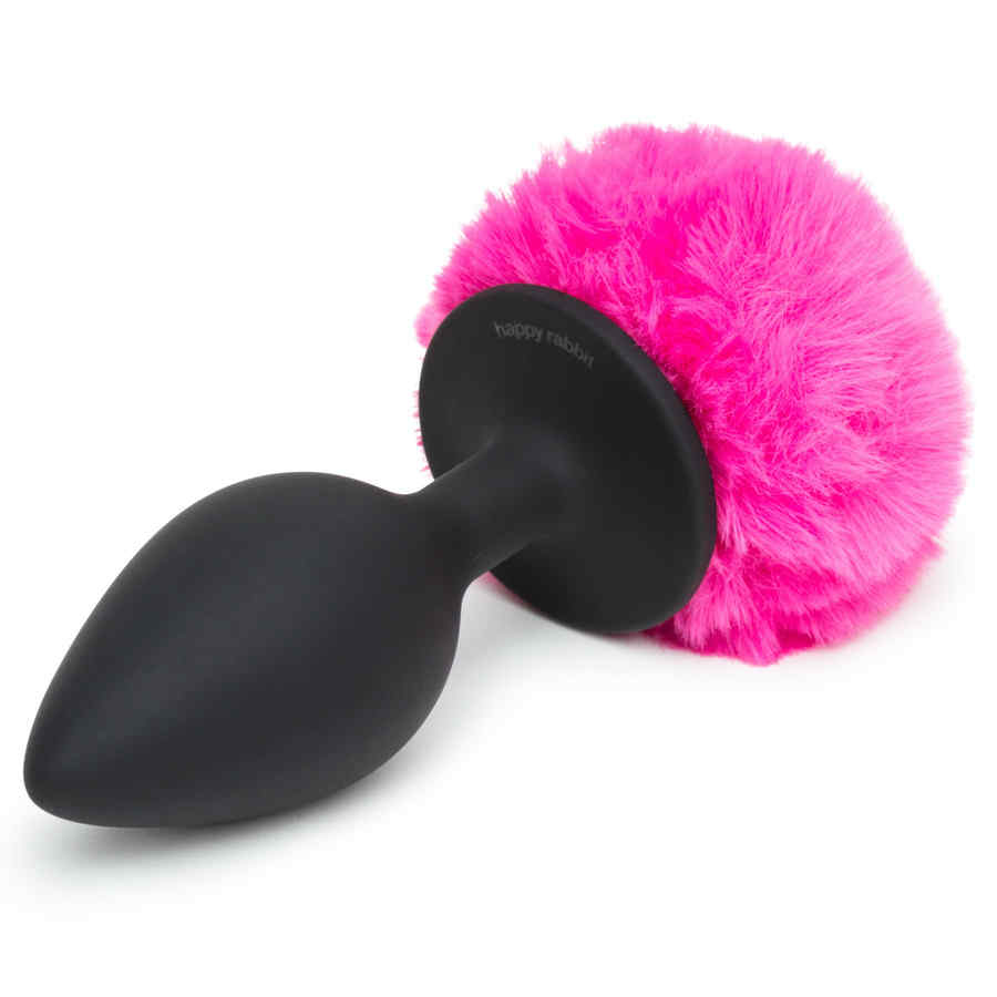 Náhled produktu Happy Rabbit - černý anální kolík s růžovým ocáskem, L
